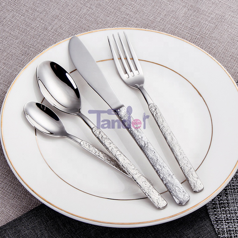 Thép không gỉ Flatware Kết cấu thô thanh lịch Xử lý dao kéo độc đáo